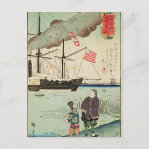 Amerikanskt örlogsfartyg i en japansk hamn vykort