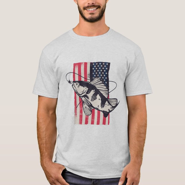Amerikanskt patriotiskt fiske 4 juli T-Shirt (Framsida)