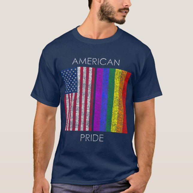 Amerikanskt Pride vid regn av amerikansk regnbåge T Shirt (Framsida)