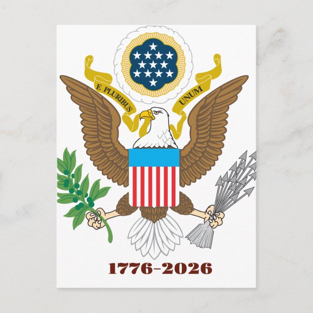 Amerikanskt sigill 1776-2026 årsjubileum vykort (Framsida)