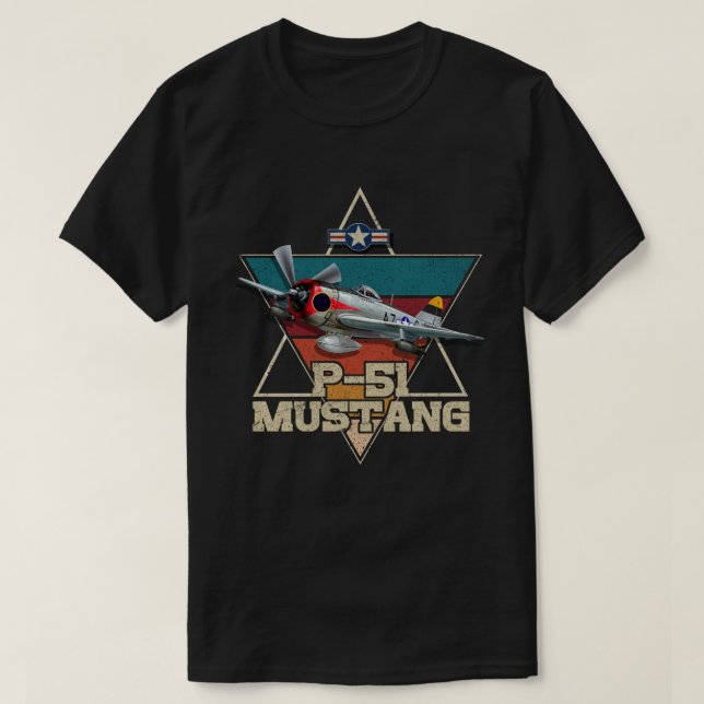Amerikanskt Världskrig 2 P-51 Mustang Fighter-flyg T Shirt (Design framsida)