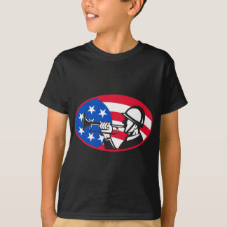 Amerikansoldat med buglen och stars och stripes tee shirt