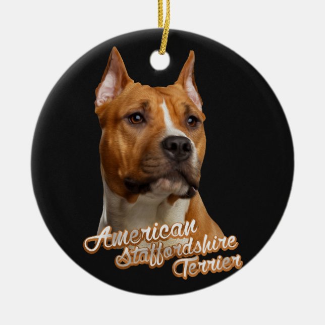 AmerikanStaffordshire Terrier - Amstaff Julgransprydnad Keramik (Framsidan)