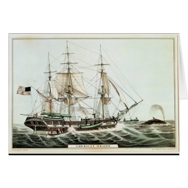 AmerikanWhaler som inristas av den Nathaniel Hälsningskort (Framsidan Horizontal)