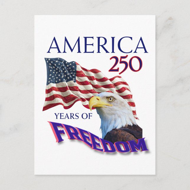 Amerikas 250 år av frihet flagga med vitörad havsö vykort (Framsida)