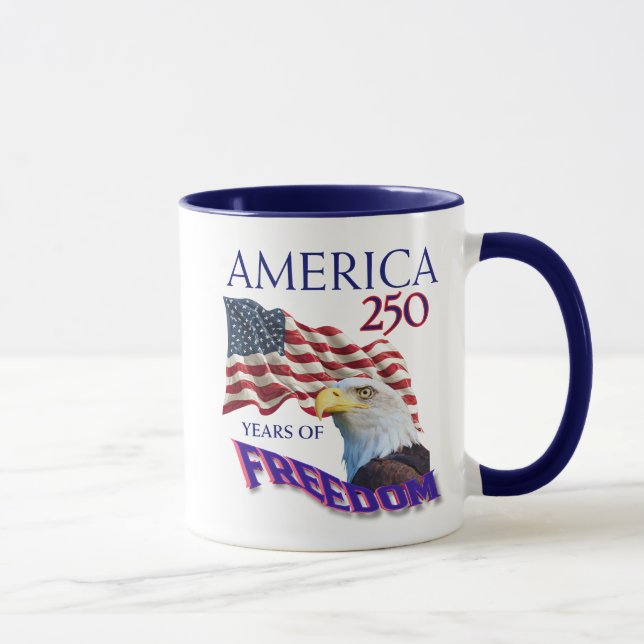 Amerikas 250 år av frihet flagga med vitörad örn * mugg (Höger)