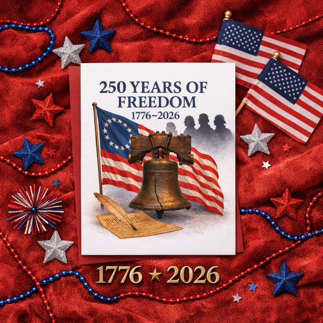 Amerikas 250 år av frihet Patriotisk födelsedag Kort (Celebrate 250 years of freedom with this patriotic 4th of July card. (inside greeting) editable )