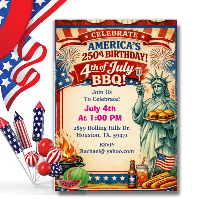 Amerikas 250-års BBQ med frihetsgudinnan Inbjudningar (Skapare uppladdad)