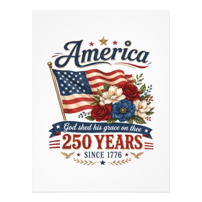 Amerikas 250-års blomsterflagga fototryck (Framsidan)
