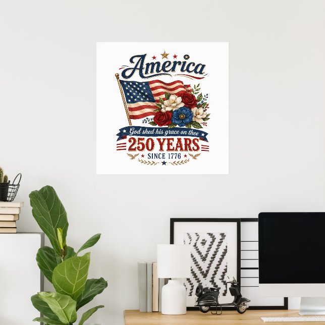 Amerikas 250-års blomsterflagga poster (Hemmakontoret)