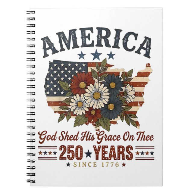 Amerikas 250-års flagga blommig anteckningsbok (Framsidan)