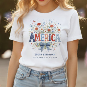 Amerikas 250-års födelsedags blommiga damt-shirt t shirt