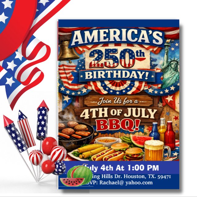 Amerikas 250-års födelsedags patriotiska grillinbj inbjudningar (Skapare uppladdad)