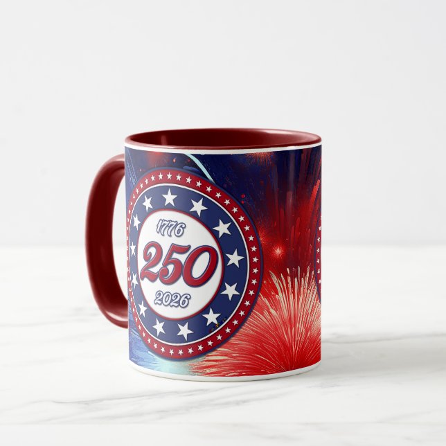 Amerikas 250-års födelsedagsgrafiska fyrverkerier  mugg (Framsida vänster)