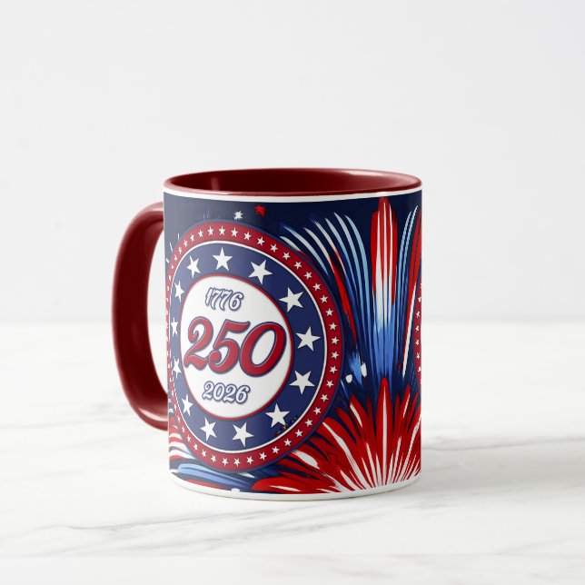 Amerikas 250-års födelsedagsgrafiska fyrverkerier  mugg (Framsida vänster)
