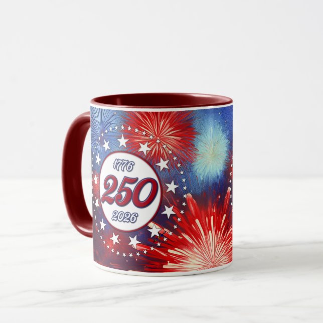 Amerikas 250-års Grafiska Fyrverkerier Burst W Mugg (Framsida vänster)