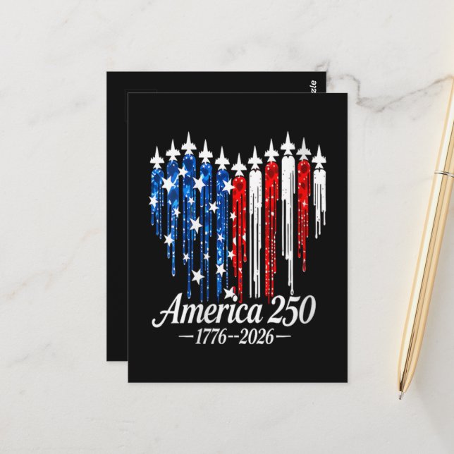 Amerikas 250-års hjärtflagga vykort (Fram/Back In Situ)