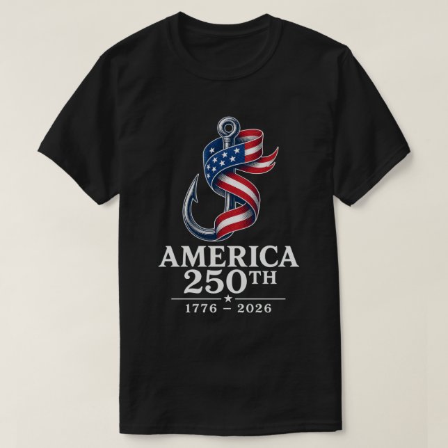 Amerikas 250-års patriotiska fiskkrok t shirt (Design framsida)