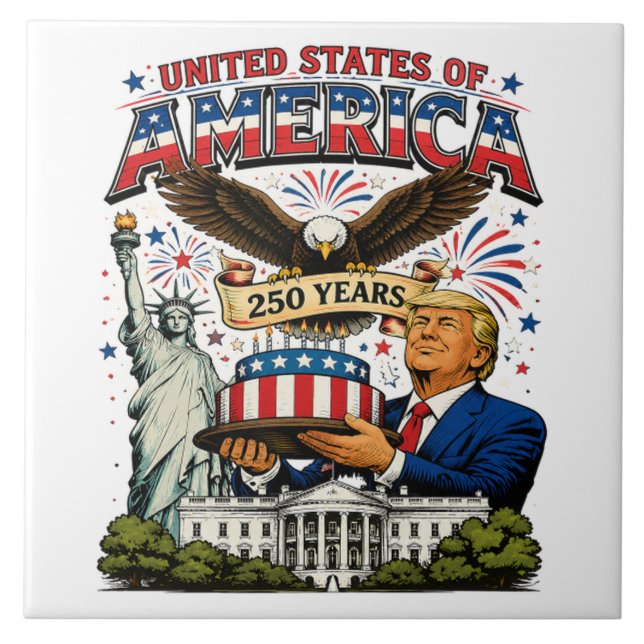 Amerikas 250-års patriotiska örnfirande kakelplatta (Framsidan)