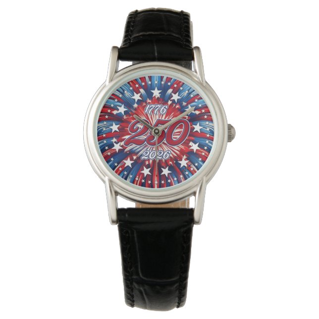 Amerikas 250-årsdag 1776-2026 RWB fyrverkerier Armbandsur (Framsida)