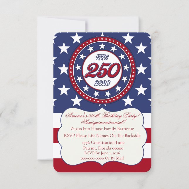Amerikas 250-årsdag 1776-2026 RWB Fyrverkerier Inbjudningar (Framsida)