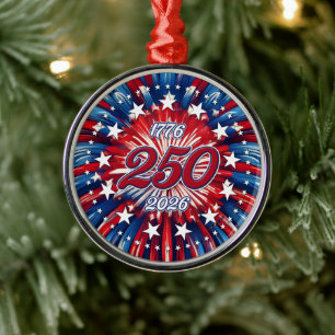 Amerikas 250-årsdag 1776-2026 RWB Fyrverkerier Julgransprydnad Metall