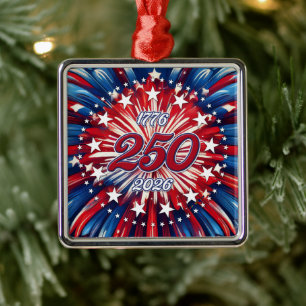 Amerikas 250-årsdag 1776-2026 RWB fyrverkerier Julgransprydnad Metall