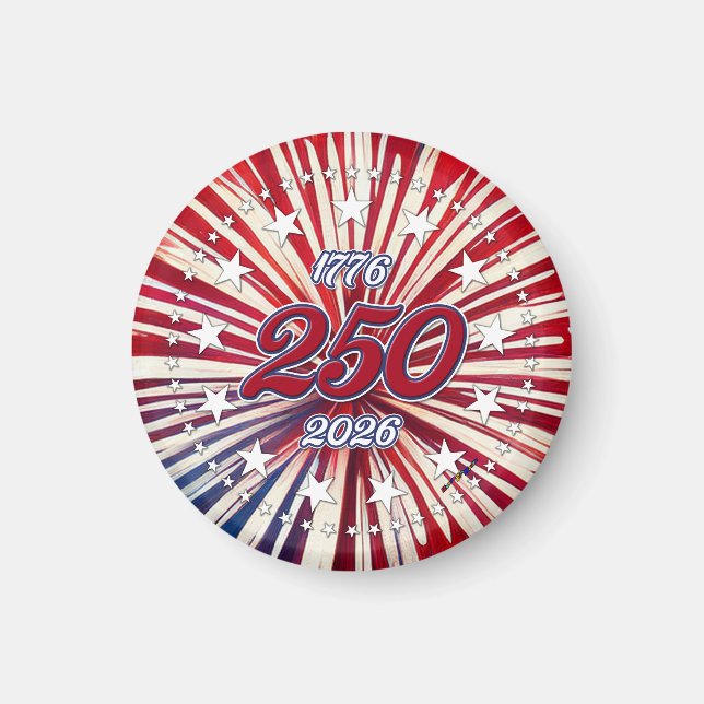 Amerikas 250-årsdag 1776-2026 RWB fyrverkerier Magnet (Framsidan)