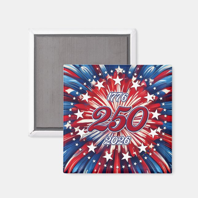 Amerikas 250-årsdag 1776-2026 RWB Fyrverkerier Magnet (Front/Back)