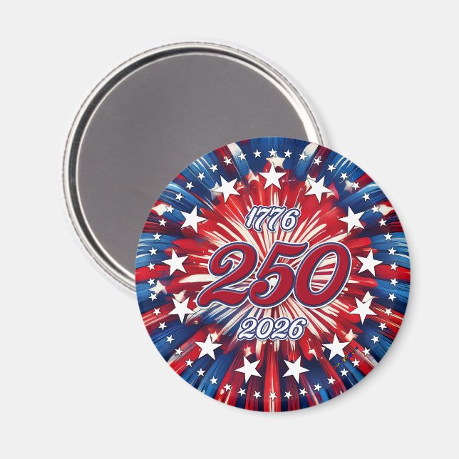 Amerikas 250-årsdag 1776-2026 RWB fyrverkerier Magnet (Front/Back)