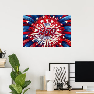 Amerikas 250-årsdag 1776-2026 RWB fyrverkerier P Poster