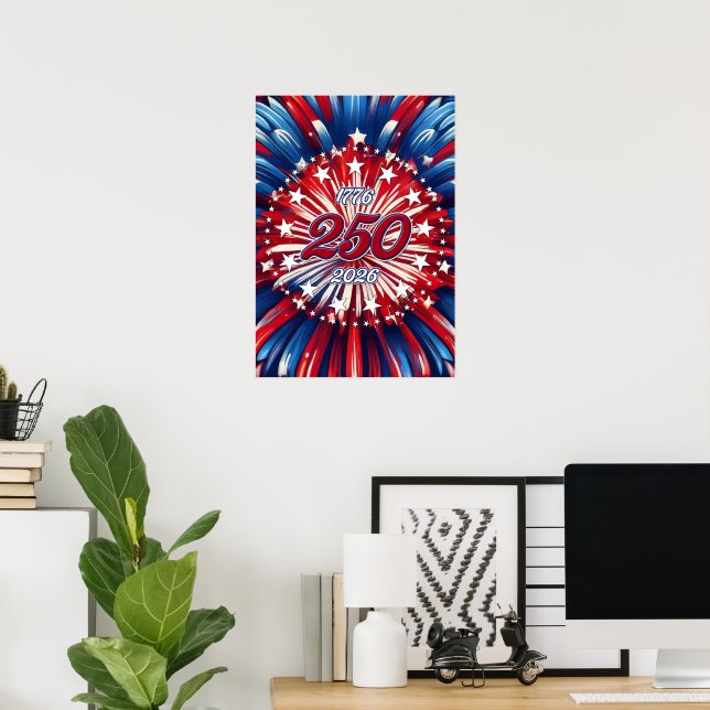 Amerikas 250-årsdag 1776-2026 RWB Fyrverkerier Poster (Hemmakontoret)