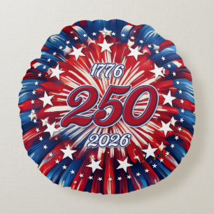 Amerikas 250-årsdag 1776-2026 RWB fyrverkerier Rund Kudde