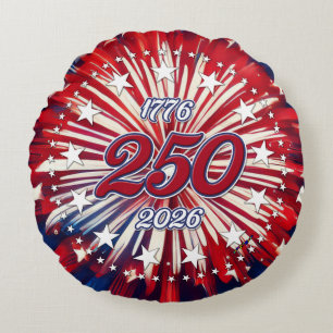 Amerikas 250-årsdag 1776-2026 RWB fyrverkerier Rund Kudde