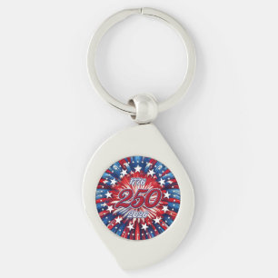 Amerikas 250-årsdag 1776-2026 RWB Fyrverkerier Swirl Silverfärgad Nyckelring