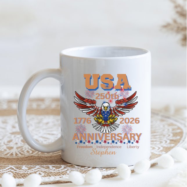 Amerikas 250-årsdag kungsörn 4 juli kaffemugg (Skapare uppladdad)