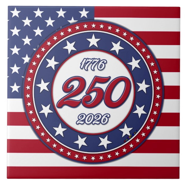 Amerikas 250-årsdag med USA-flagga Kakelplatta (Framsidan)