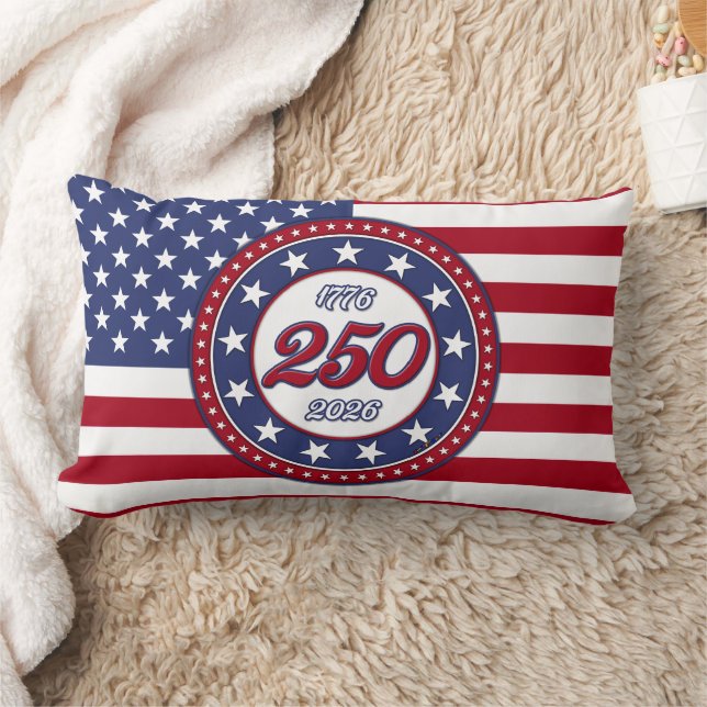 Amerikas 250-årsdag med USA-flagga Lumbarkudde (Filt)