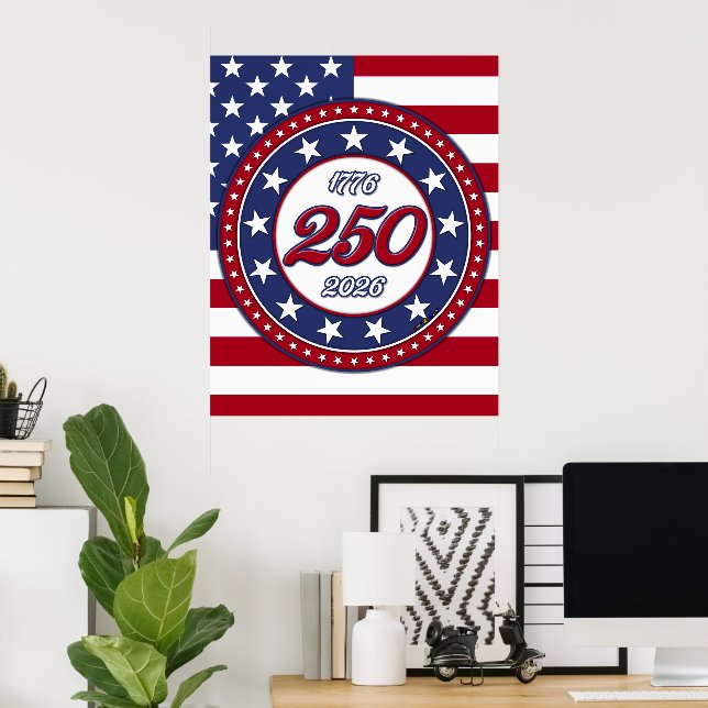 Amerikas 250-årsdag med USA-flagga Poster (Hemmakontoret)