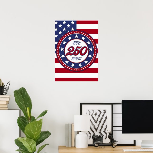 Amerikas 250-årsdag med USA-flagga Poster (Hemmakontoret)