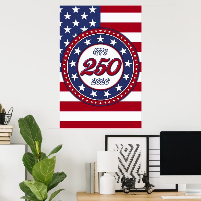 Amerikas 250-årsdag med USA-flagga Poster (Hemmakontoret)
