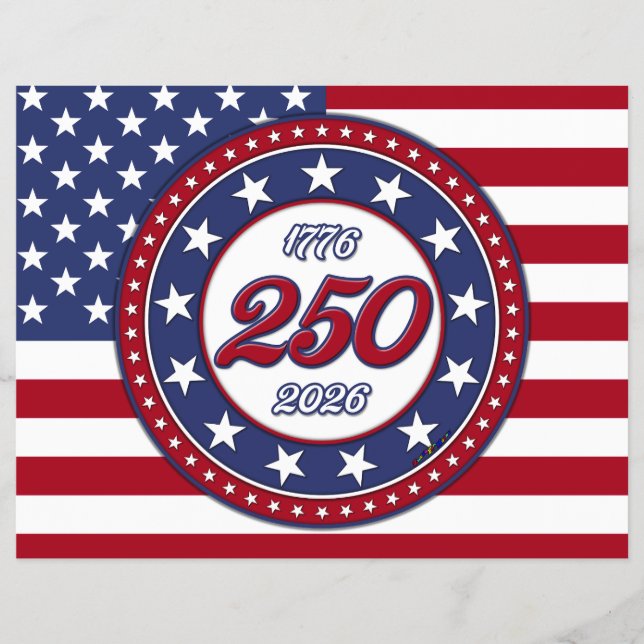 Amerikas 250-årsdag med USA-flagga Reklamblad (Framsidan)