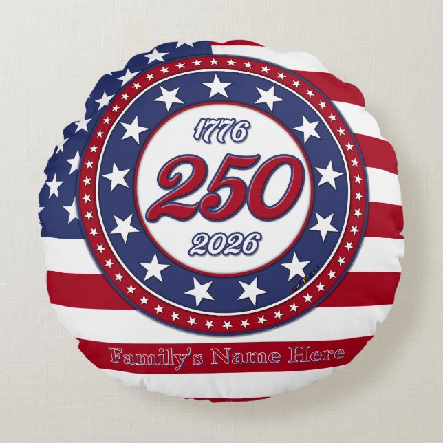 Amerikas 250-årsdag med USA-flagga Rund Kudde (Framsidan)