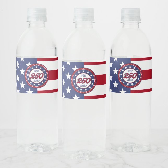 Amerikas 250-årsdag med USA-flagga Vattenflaskor Etikett (Flaskor)