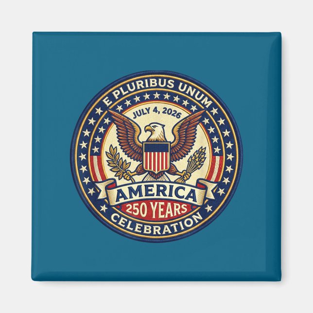 Amerikas 250-årsfirande 4 juli 2026 e magnet (Framsidan)
