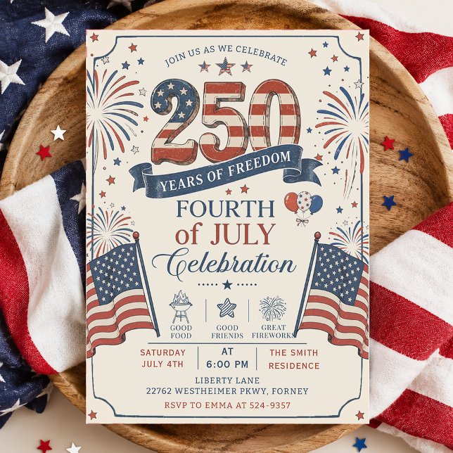 Amerikas 250-årsjubileum 4:e juli-fest inbjudningar (Skapare uppladdad)