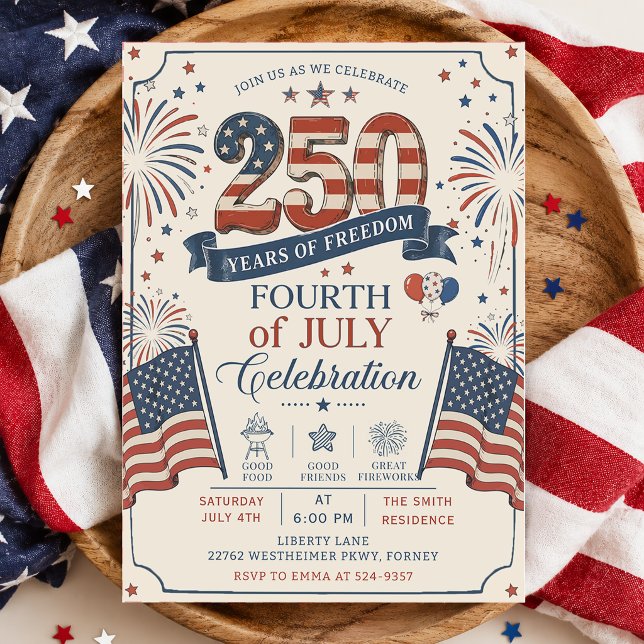 Amerikas 250-årsjubileum 4:e juli-fest inbjudningar (Skapare uppladdad)