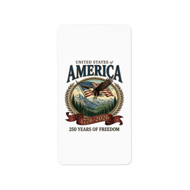 Amerikas 250-årsjubileum adressetikett (Framsidan)