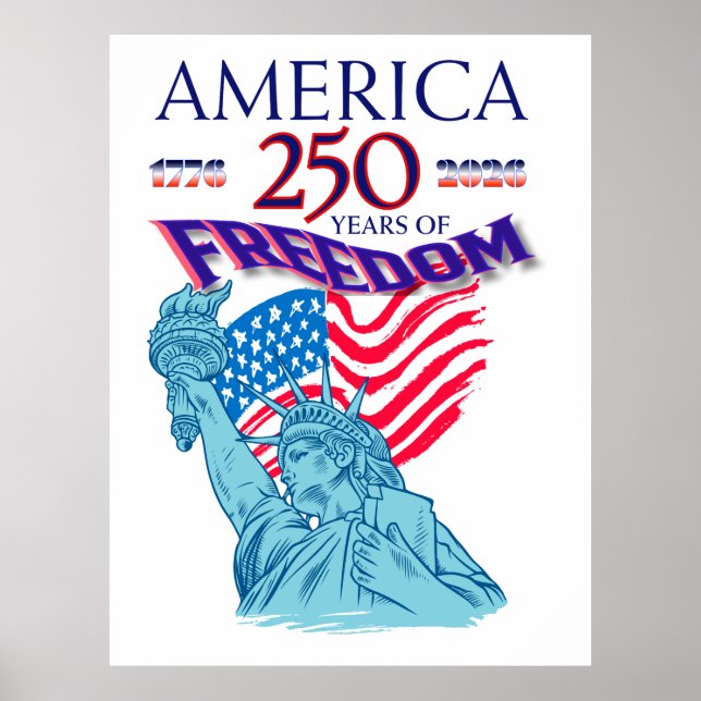 Amerikas 250-årsjubileum Frihetsflagga & Frihetsgu Poster (Framsidan)