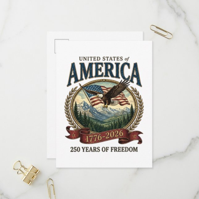 Amerikas 250-årsjubileum inbjudan vykort (Fram/Back In Situ)